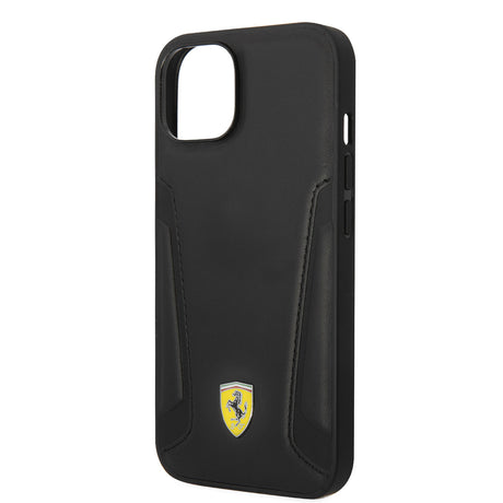 Apple iPhone 14 Kılıf Ferrari M-safe Şarj Özellikli Deri Kenarları Damgalı Dizayn Kapak