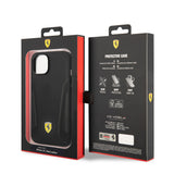 Apple iPhone 14 Kılıf Ferrari M-safe Şarj Özellikli Deri Kenarları Damgalı Dizayn Kapak