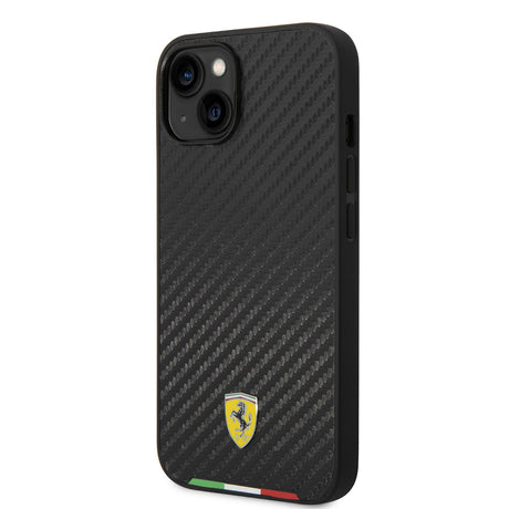 Apple iPhone 14 Kılıf Ferrari M-safe Şarj Özellikli Karbon İtalyan Bayrak Dizayn Kapak
