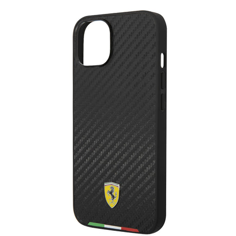Apple iPhone 14 Kılıf Ferrari M-safe Şarj Özellikli Karbon İtalyan Bayrak Dizayn Kapak
