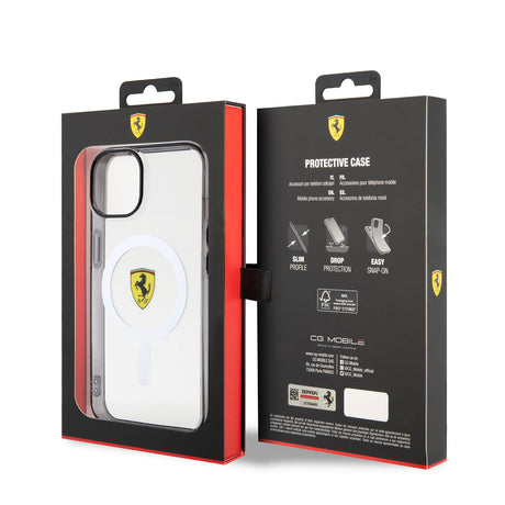 Apple iPhone 14 Kılıf Ferrari M-safe Şarj Özellikli Transparan Dizayn Kapak
