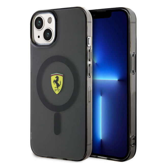 Apple iPhone 14 Kılıf Ferrari M-safe Şarj Özellikli Yarı Transparan Dizayn Kapak