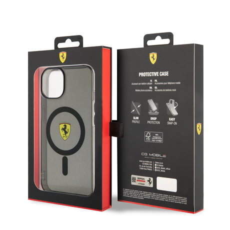 Apple iPhone 14 Kılıf Ferrari M-safe Şarj Özellikli Yarı Transparan Dizayn Kapak