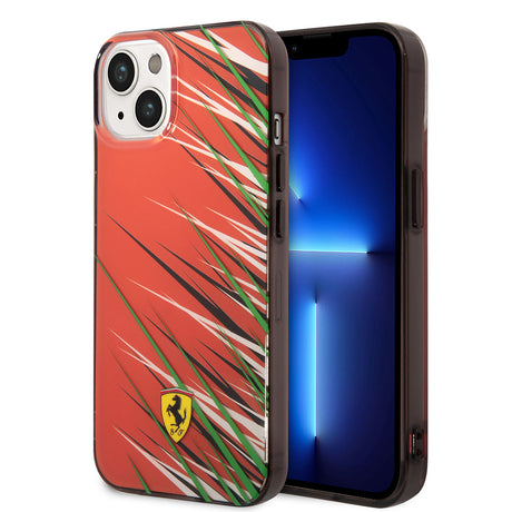 Apple iPhone 14 Kılıf Ferrari Orjinal Lisanslı Baskı Logolu Çimen Desenli Kapak