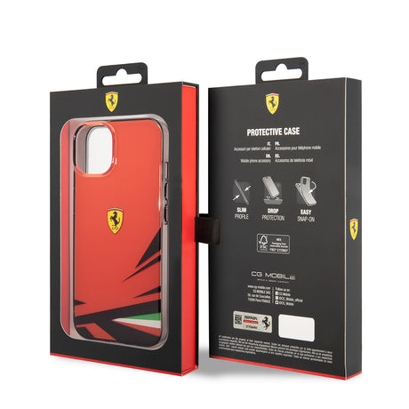 Apple iPhone 14 Kılıf Ferrari Orjinal Lisanslı Baskı Logolu İtalyan Bayrak Baskılı Dizayn Kapak