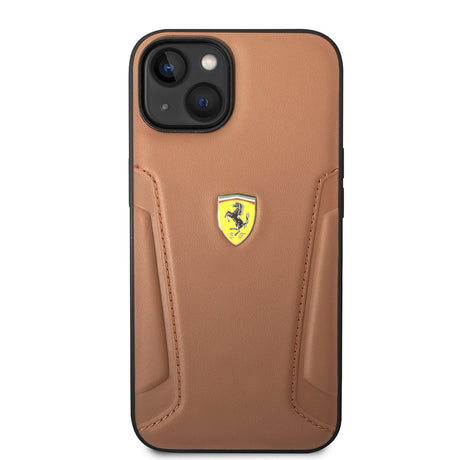 Apple iPhone 14 Kılıf Ferrari Orjinal Lisanslı Deri Kenarları Damgalı Dizayn Kapak