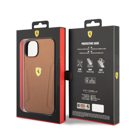 Apple iPhone 14 Kılıf Ferrari Orjinal Lisanslı Deri Kenarları Damgalı Dizayn Kapak