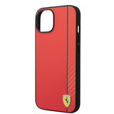 Apple iPhone 14 Kılıf Ferrari Orjinal Lisanslı M-safe Şarj Özellikli Pu Deri Ve Karbon Şeritli Dizayn Kapak
