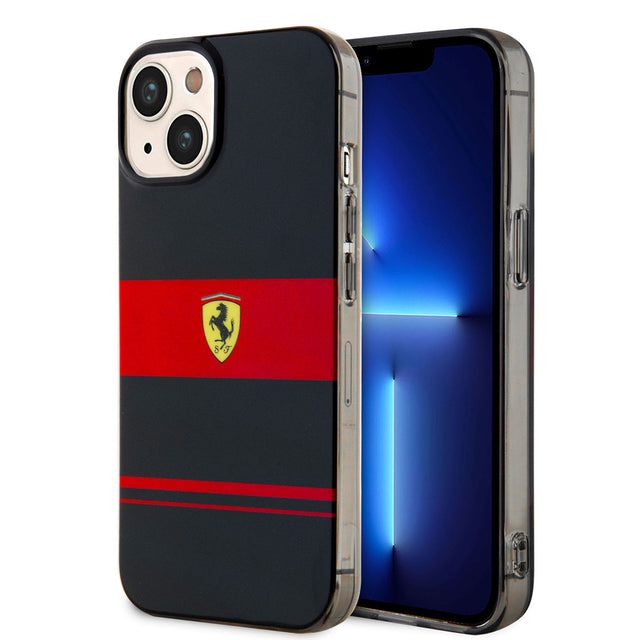 Apple iPhone 14 Kılıf Ferrari Orjinal Lisanslı M-safe Şarj Özellikli Yatay Çizgili Dizayn Kapak