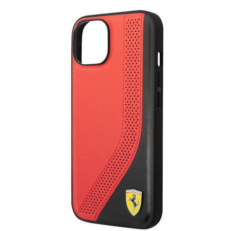 Apple iPhone 14 Kılıf Ferrari Orjinal Lisanslı Metal Logolu Deri Delikli Dikişli Dizayn Kapak