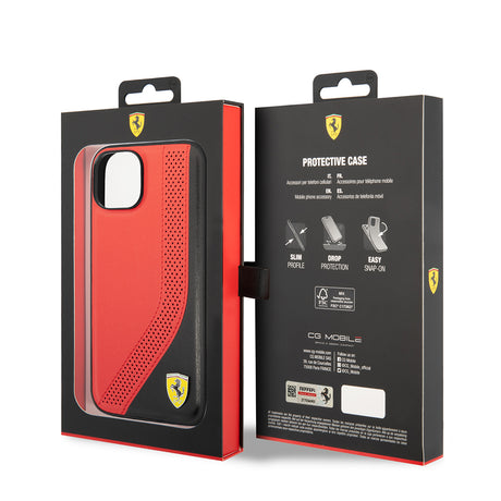 Apple iPhone 14 Kılıf Ferrari Orjinal Lisanslı Metal Logolu Deri Delikli Dikişli Dizayn Kapak