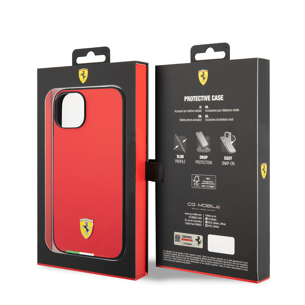Apple iPhone 14 Kılıf Ferrari Orjinal Lisanslı PU Deri İtalyan Bayrak Dizayn Kapak