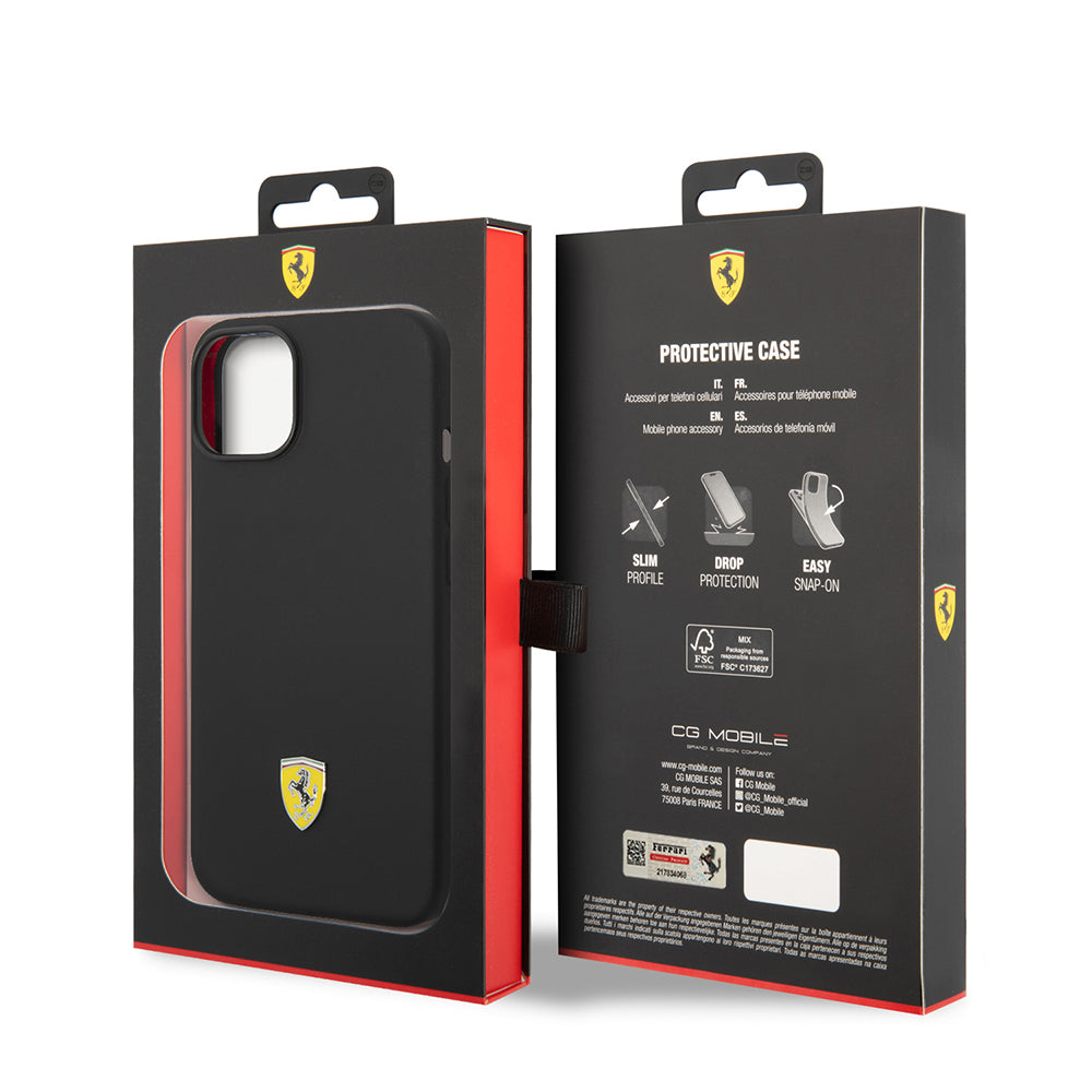 Apple iPhone 14 Kılıf Ferrari Orjinal Lisanslı Silikon Metal Logo Dizayn Kapak