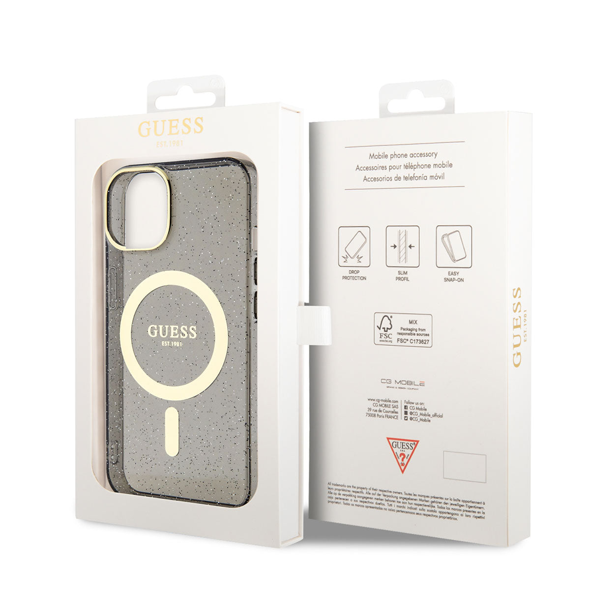 Apple iPhone 14 Kılıf GUESS M-safe Şarj Özellikli Glitter Kapak