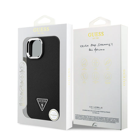 Apple iPhone 14 Kılıf Guess Orjinal Lisanslı M-safe Şarj Özellikli Grained Triangle Kapak