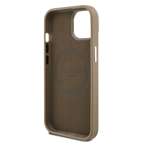 Apple iPhone 14 Kılıf Guess Orjinal Lisanslı M-safe Şarj Özellikli Grained Triangle Kapak