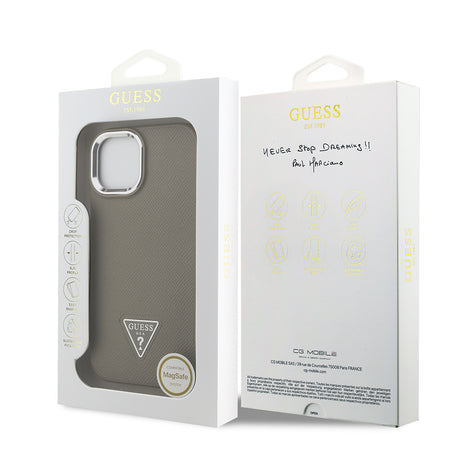 Apple iPhone 14 Kılıf Guess Orjinal Lisanslı M-safe Şarj Özellikli Grained Triangle Kapak