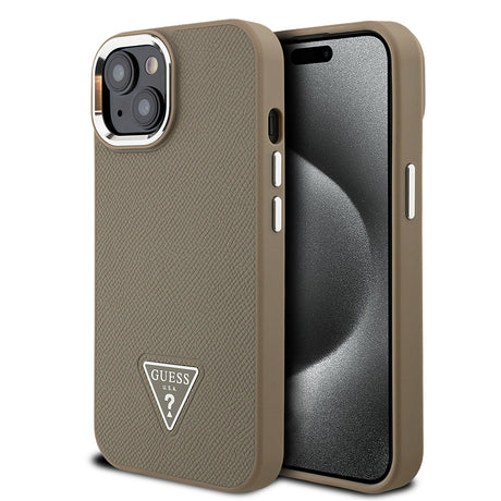 Apple iPhone 14 Kılıf Guess Orjinal Lisanslı M-safe Şarj Özellikli Grained Triangle Kapak