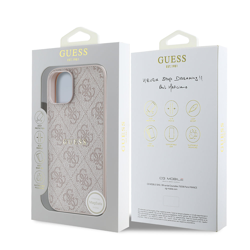 Apple iPhone 14 Kılıf Guess Orjinal Lisanslı M-safe Şarj Özellikli 4G Desen Yazı Logolu Kapak