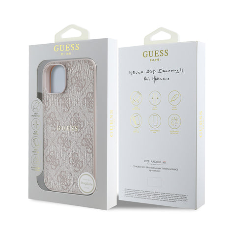 Apple iPhone 14 Kılıf Guess Orjinal Lisanslı M-safe Şarj Özellikli 4G Desen Yazı Logolu Kapak