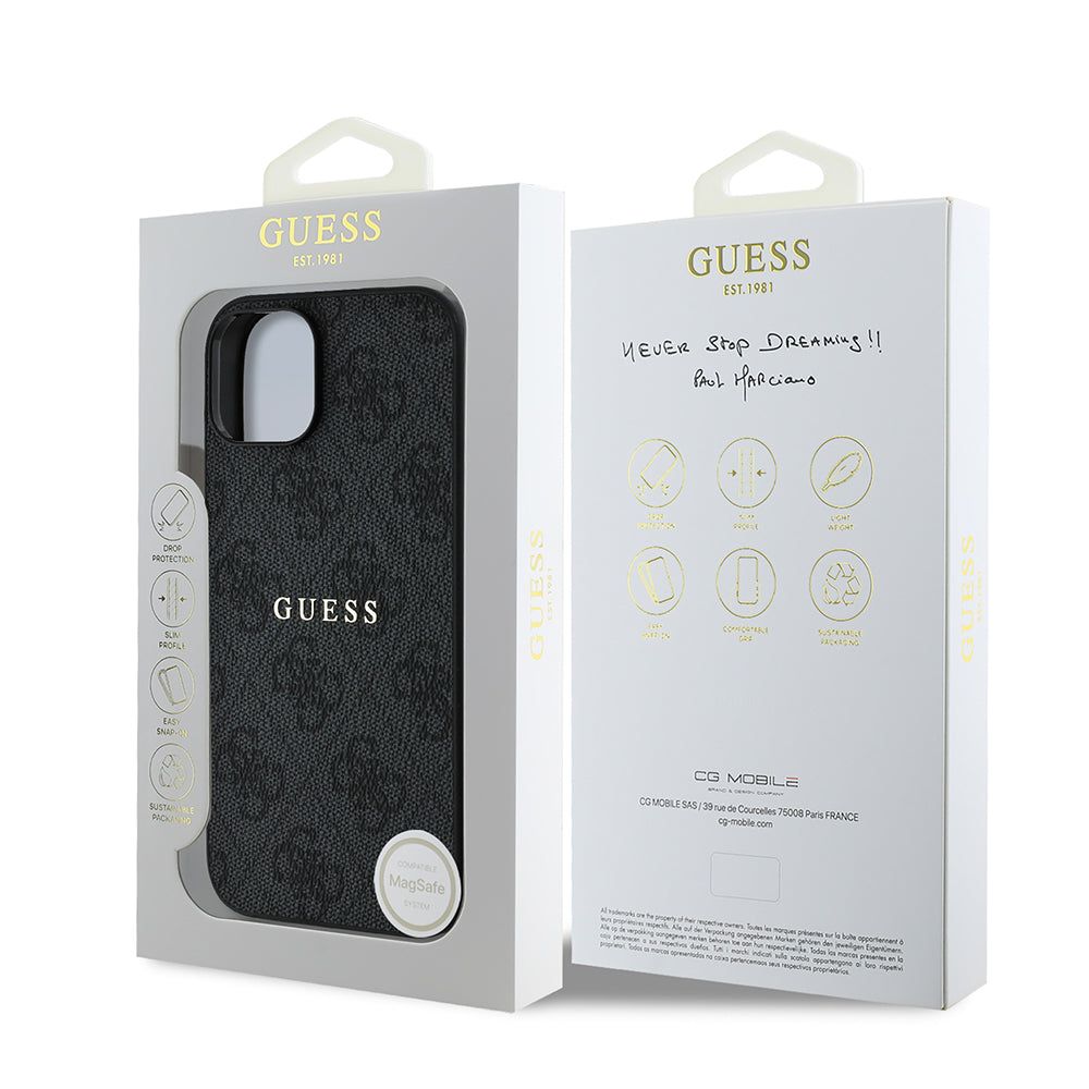 Apple iPhone 14 Kılıf Guess Orjinal Lisanslı M-safe Şarj Özellikli 4G Desen Yazı Logolu Kapak