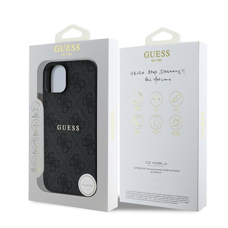 Apple iPhone 14 Kılıf Guess Orjinal Lisanslı M-safe Şarj Özellikli 4G Desen Yazı Logolu Kapak