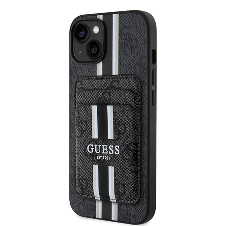 Apple iPhone 14 Kılıf Guess Orjinal Lisanslı M-safe Şarj Özellikli 4G Desenli Çizgili Kartlıklı Kapak