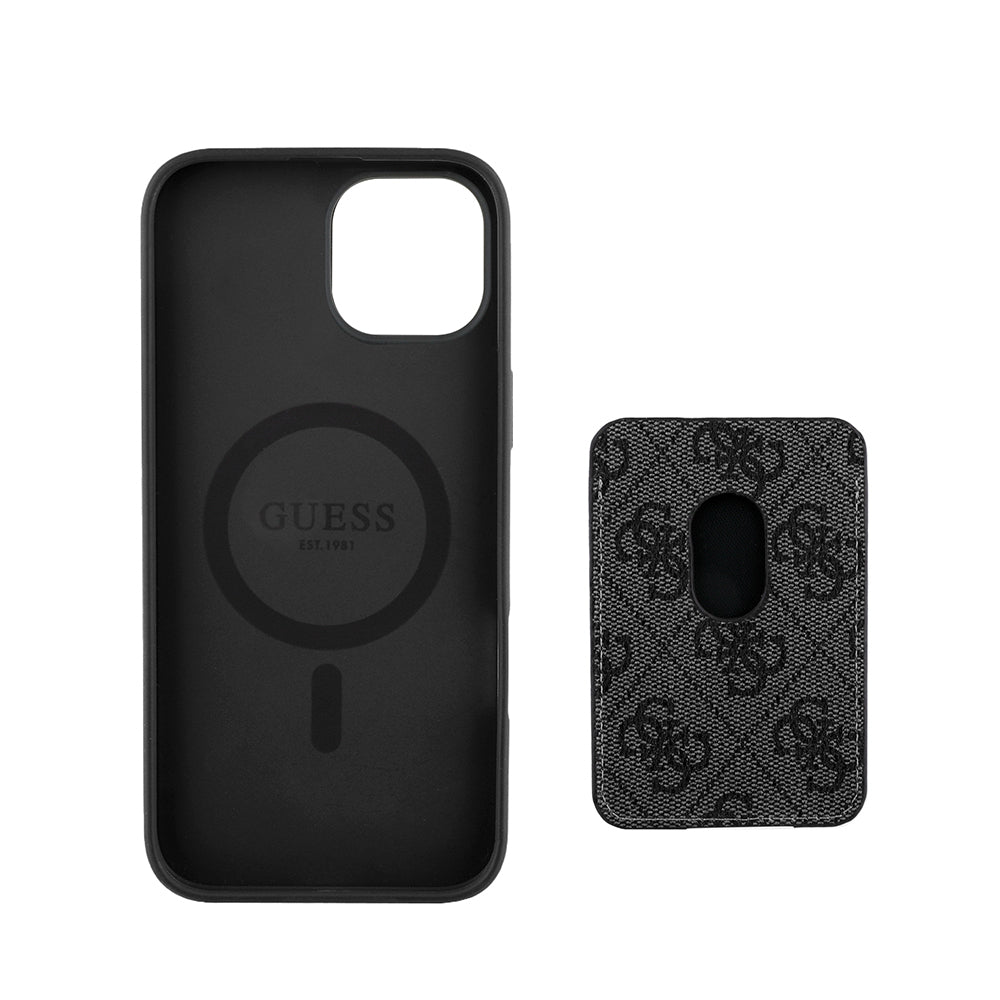 Apple iPhone 14 Kılıf Guess Orjinal Lisanslı M-safe Şarj Özellikli 4G Desenli Çizgili Kartlıklı Kapak