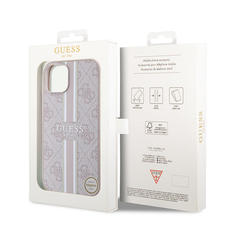 Apple iPhone 14 Kılıf Guess Orjinal Lisanslı M-safe Şarj Özellikli 4G Şerit Tasarımlı Printed Kapak