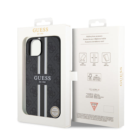 Apple iPhone 14 Kılıf Guess Orjinal Lisanslı M-safe Şarj Özellikli 4G Şerit Tasarımlı Printed Kapak