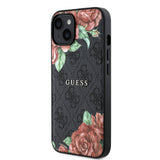 Apple iPhone 14 Kılıf Guess Orjinal Lisanslı M-safe Şarj Özellikli Gül Baskılı 4G Desenli Yazı Logolu Kapak