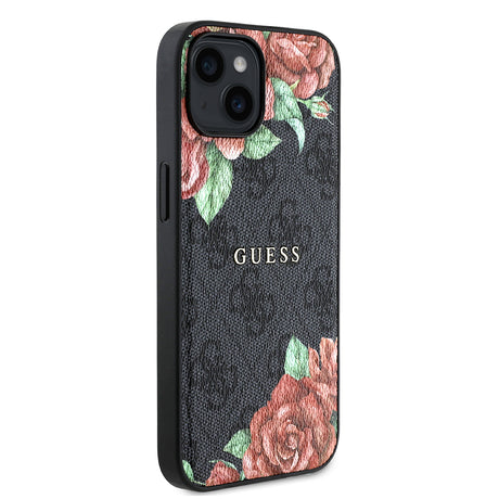Apple iPhone 14 Kılıf Guess Orjinal Lisanslı M-safe Şarj Özellikli Gül Baskılı 4G Desenli Yazı Logolu Kapak