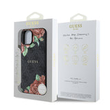 Apple iPhone 14 Kılıf Guess Orjinal Lisanslı M-safe Şarj Özellikli Gül Baskılı 4G Desenli Yazı Logolu Kapak