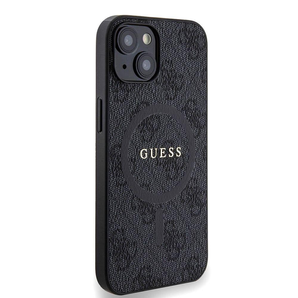 Apple iPhone 14 Kılıf Guess Orjinal Lisanslı M-safe Şarj Özellikli PU Halkalı 4G Desenli Yazı Logolu Kapak