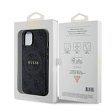 Apple iPhone 14 Kılıf Guess Orjinal Lisanslı M-safe Şarj Özellikli PU Halkalı 4G Desenli Yazı Logolu Kapak