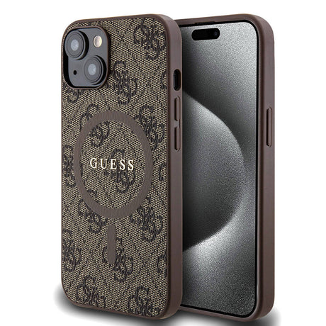 Apple iPhone 14 Kılıf Guess Orjinal Lisanslı M-safe Şarj Özellikli PU Halkalı 4G Desenli Yazı Logolu Kapak