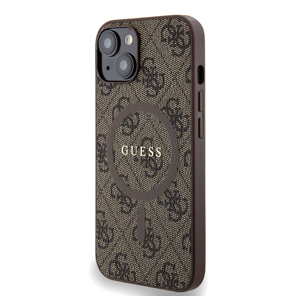 Apple iPhone 14 Kılıf Guess Orjinal Lisanslı M-safe Şarj Özellikli PU Halkalı 4G Desenli Yazı Logolu Kapak