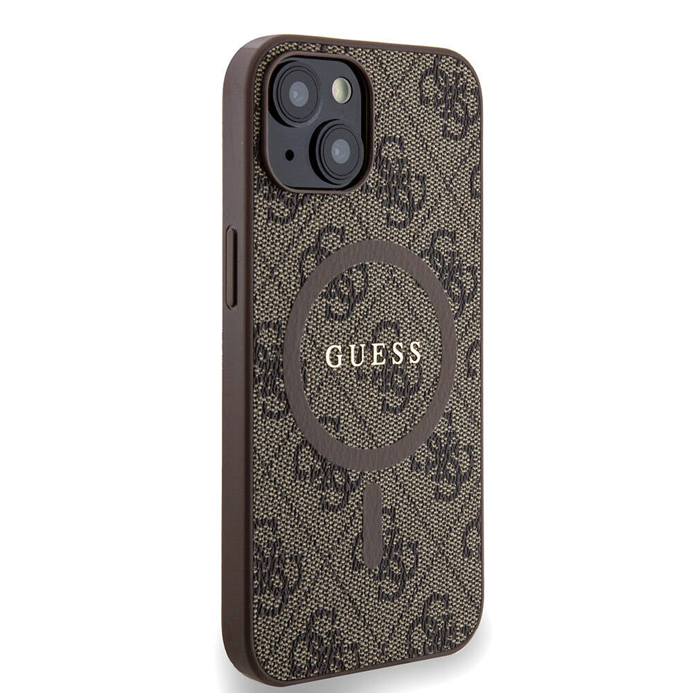 Apple iPhone 14 Kılıf Guess Orjinal Lisanslı M-safe Şarj Özellikli PU Halkalı 4G Desenli Yazı Logolu Kapak