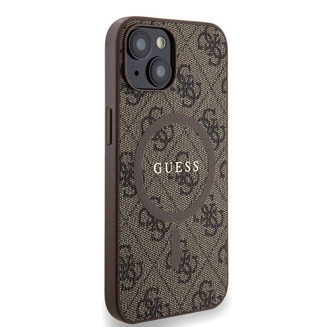 Apple iPhone 14 Kılıf Guess Orjinal Lisanslı M-safe Şarj Özellikli PU Halkalı 4G Desenli Yazı Logolu Kapak