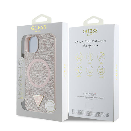 Apple iPhone 14 Kılıf Guess Orjinal Lisanslı M-safe Şarj Özellikli PU Üçgen Logo 4G Desenli Kapak