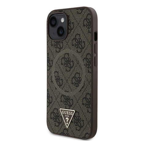 Apple iPhone 14 Kılıf Guess Orjinal Lisanslı M-safe Şarj Özellikli PU Üçgen Logo 4G Desenli Kapak