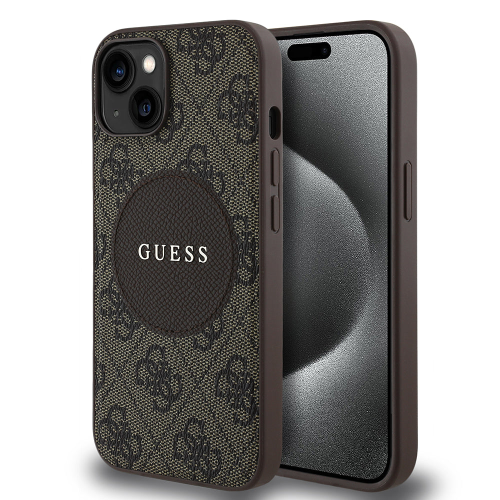 Apple iPhone 14 Kılıf Guess Orjinal Lisanslı M-safe Şarj Özellikli Yazı Logolu Circle Classic Kapak
