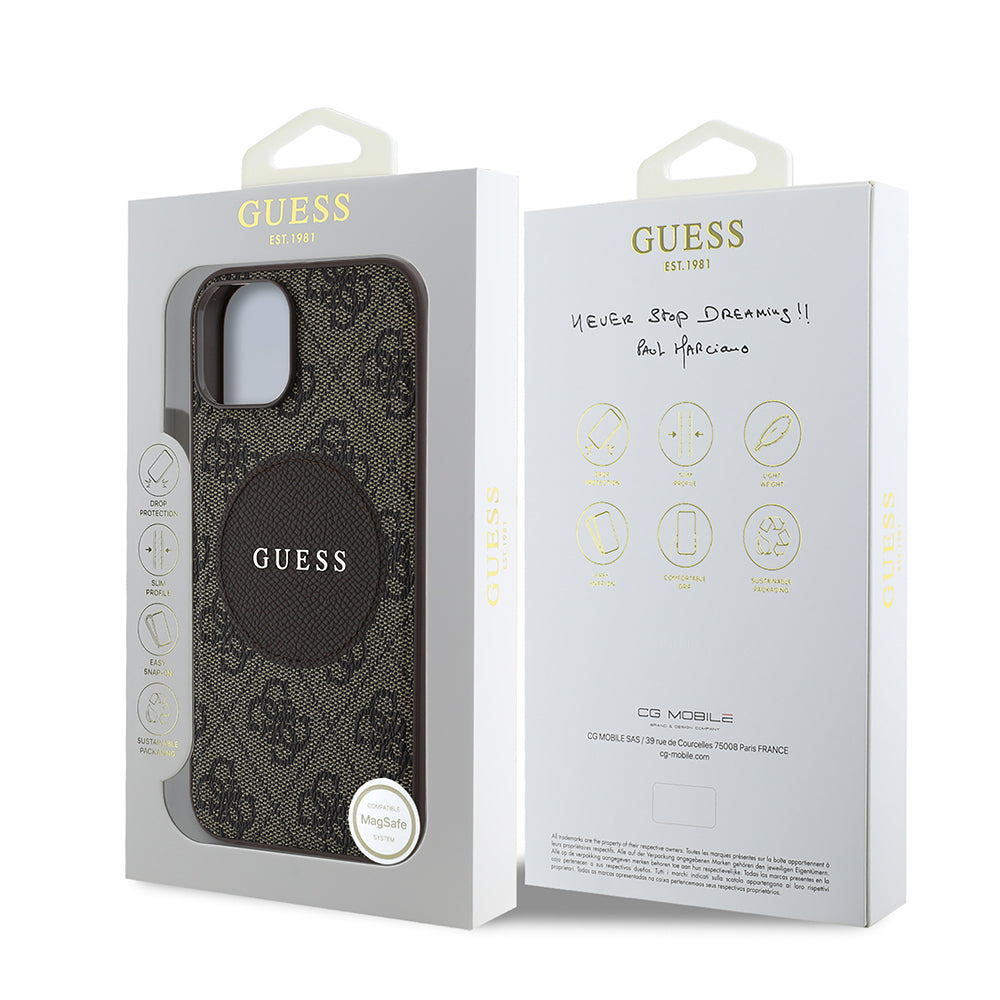 Apple iPhone 14 Kılıf Guess Orjinal Lisanslı M-safe Şarj Özellikli Yazı Logolu Circle Classic Kapak