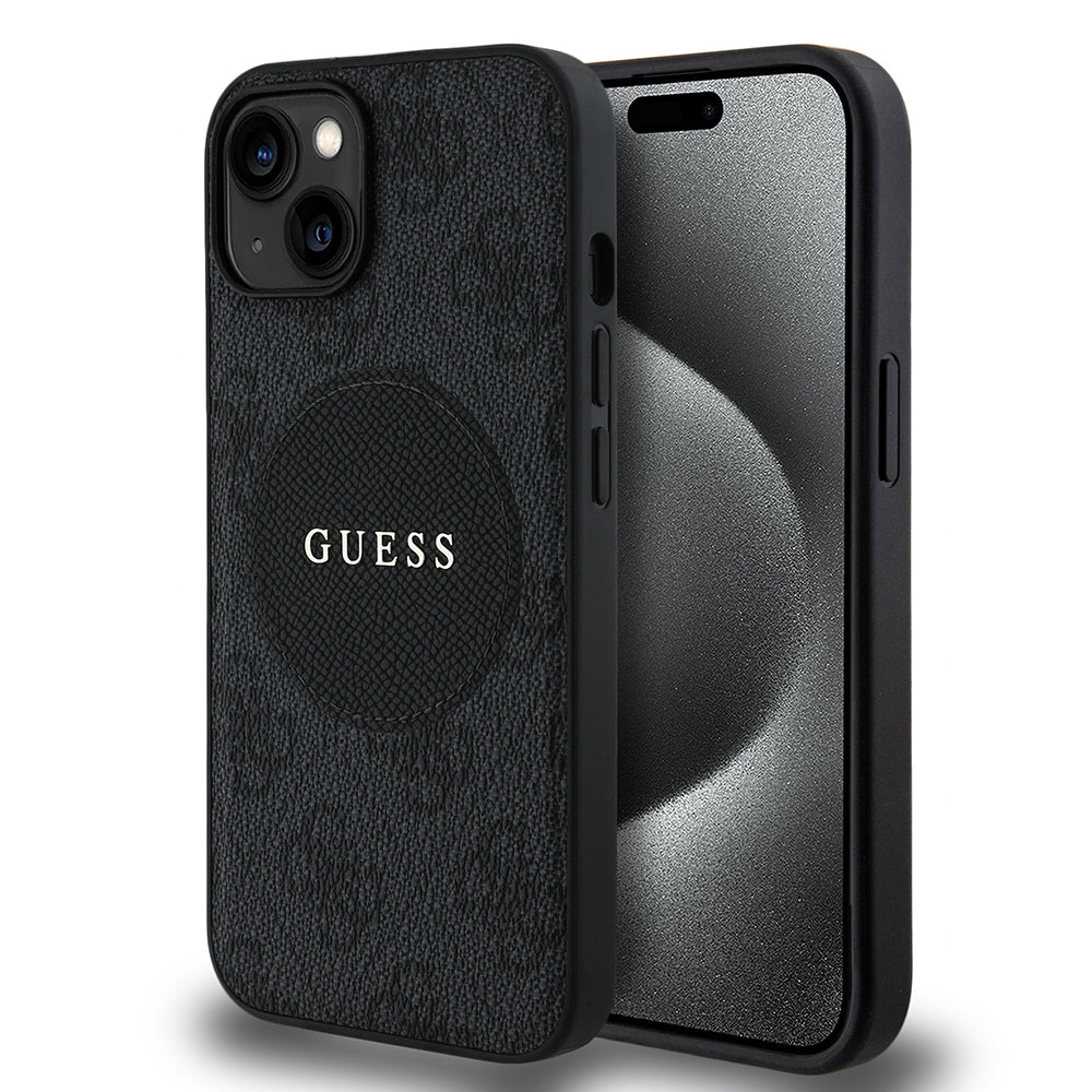 Apple iPhone 14 Kılıf Guess Orjinal Lisanslı M-safe Şarj Özellikli Yazı Logolu Circle Classic Kapak