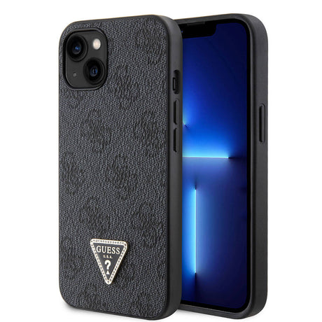 Apple iPhone 14 Kılıf Guess Orjinal Lisanslı PU Deri Taşlı Üçgen Logo 4G Desenli Kapak
