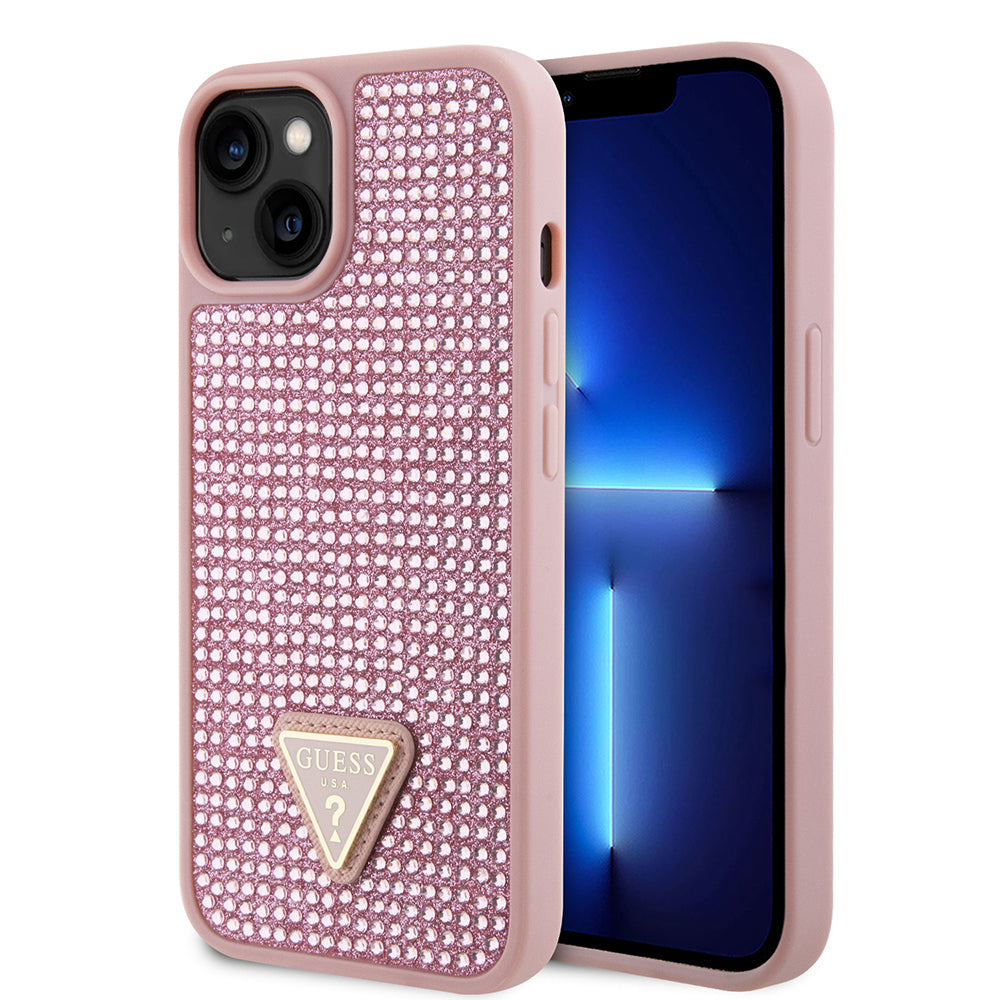 Apple iPhone 14 Kılıf Guess Orjinal Lisanslı Taşlı Arka Yüzey Üçgen Logolu Kapak