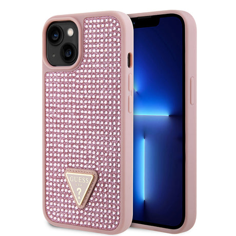 Apple iPhone 14 Kılıf Guess Orjinal Lisanslı Taşlı Arka Yüzey Üçgen Logolu Kapak
