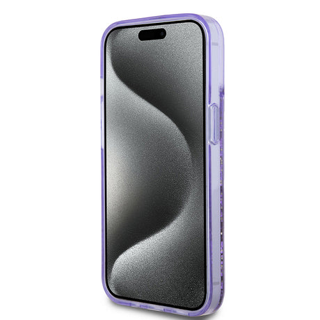 Apple iPhone 14 Kılıf Guess Orjinal Lisanslı Transparan Sıvılı Simli Altın Çizgili Kapak