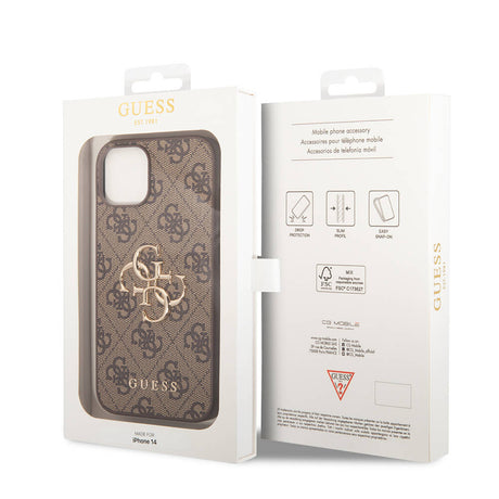 Apple iPhone 14 Kılıf Guess PU Deri Büyük Metal Logo Dizaynlı Kapak