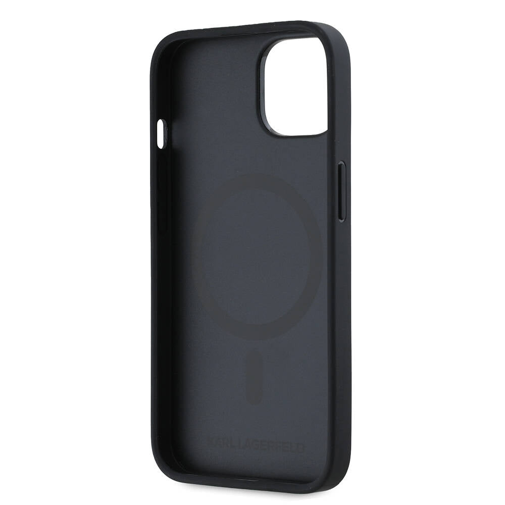 Apple iPhone 14 Kılıf Karl Lagerfeld Orjinal Lisanslı M-safe Şarj Özellikli KL Yazılı Hot Stamp Kapak